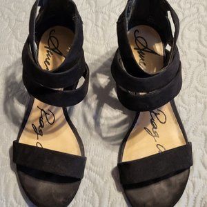 Black suede wedge sandals